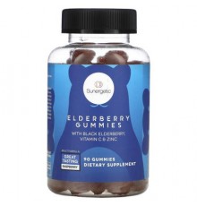 Sunergetic, Elderberry Gummies, With Black Elderberry, Vitamin C & Zinc, Raspberry, 90 Gummies