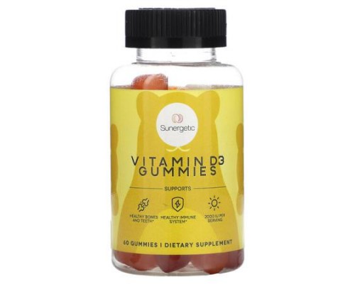 Sunergetic, Vitamin D3 Gummies, Strawberry, Peach and Mango, 60 Gummies (1,000 IU Per Gummy)