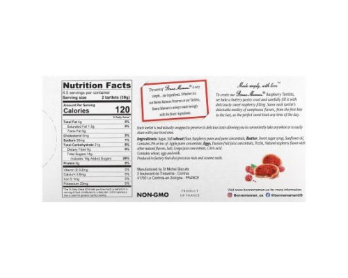 Bonne Maman, Tartlets, Raspberry, 9 Tartlets, 0.53 oz (15 g) Each