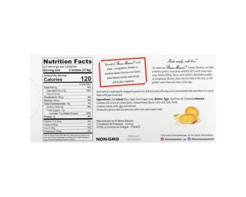 Bonne Maman, Tartlets, Lemon, 9 Tartlets, 0.49 oz (13.9 g) Each Bonne Maman, Tartlets, Lemon, 9 Tartlets, 0.49 oz (13.9 g) Each