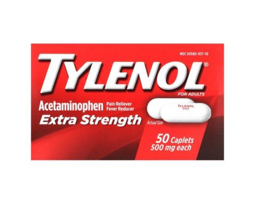 Tylenol, Extra Strength, Acetaminophen Pain Reliever Fever Reducer For Adults, 500 mg, 50 Caplets Tylenol, Extra Strength, Acetaminophen Pain Reliever Fever Reducer For Adults, 500 mg, 50 Caplets