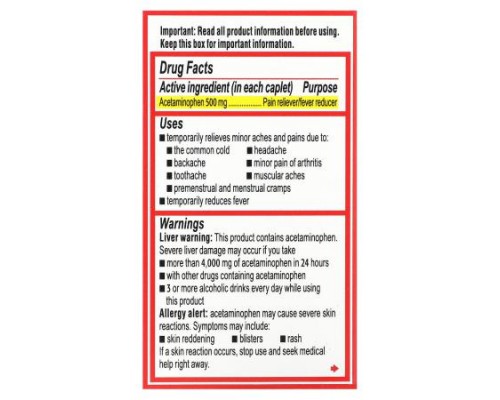 Tylenol, Extra Strength, Acetaminophen Pain Reliever Fever Reducer For Adults, 500 mg, 50 Caplets Tylenol, Extra Strength, Acetaminophen Pain Reliever Fever Reducer For Adults, 500 mg, 50 Caplets