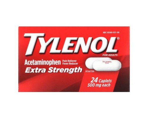Tylenol, Extra Strength, Acetaminophen Pain Reliever Fever Reducer For Adults, 500 mg, 24 Caplets Tylenol, Extra Strength, Acetaminophen Pain Reliever Fever Reducer For Adults, 500 mg, 24 Caplets