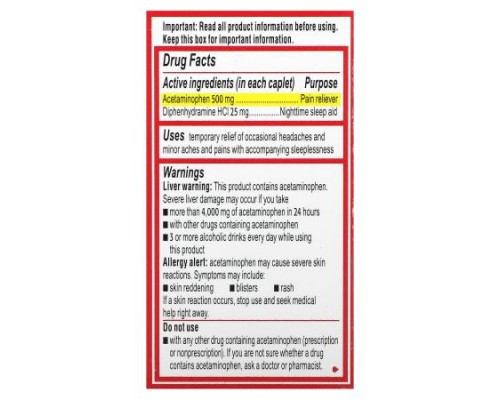 Tylenol, Extra Strength PM Acetaminophen, Pain Reliever, Nighttime Sleep Aid, 24 Caplets
