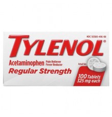 Tylenol, Regular Strength, Acetaminophen Pain Reliever Fever Reducer for Adults, 325 mg, 100 Tablets (Discontinued Item)