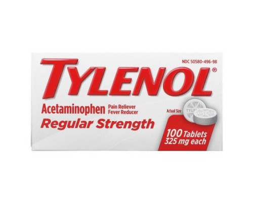 Tylenol, Regular Strength, Acetaminophen Pain Reliever Fever Reducer for Adults, 325 mg, 100 Tablets (Discontinued Item)