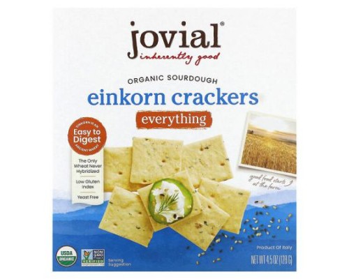 Jovial, Organic Sourdough Einkorn Crackers, Everything, 4.5 oz (128 g) Jovial, Organic Sourdough Einkorn Crackers, Everything, 4.5 oz (128 g)