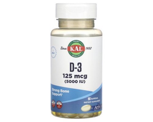 KAL, D-3, 125 mcg (5,000 IU), 90 Softgels