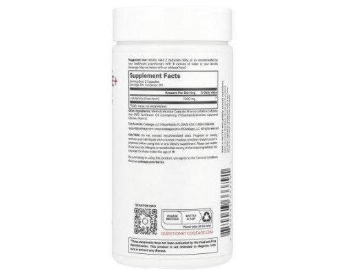Codeage, Liposomal L-Glutamine+, 180 Vegetable Capsules (500 mg per Capsule) Codeage, Liposomal L-Glutamine+, 180 Vegetable Capsules (500 mg per Capsule)