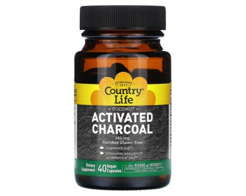Country Life, Coconut Activated Charcoal, 40 Vegan Capsules (260 mg Per Capsule) Country Life, Coconut Activated Charcoal, 40 Vegan Capsules (260 mg Per Capsule)