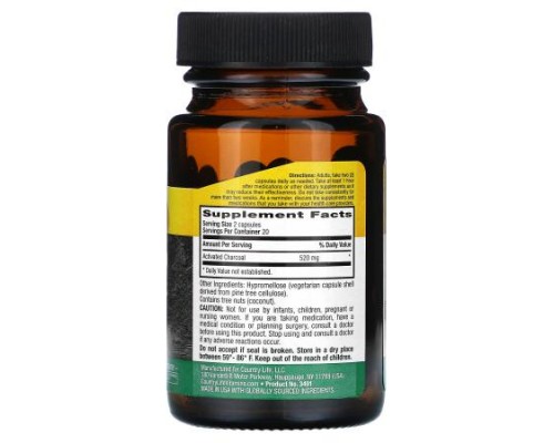 Country Life, Coconut Activated Charcoal, 40 Vegan Capsules (260 mg Per Capsule) Country Life, Coconut Activated Charcoal, 40 Vegan Capsules (260 mg Per Capsule)