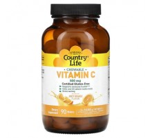 Country Life, Vitamin C Chewable, Juicy Orange, 500 mg, 90 Wafers