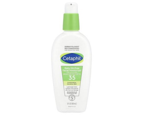 Cetaphil, Daily Oil-Free Facial Moisturizer with Sunscreen, SPF 35, Fragrance Free, 3 fl oz (88 ml) Cetaphil, Daily Oil-Free Facial Moisturizer with Sunscreen, SPF 35, Fragrance Free, 3 fl oz (88 ml)