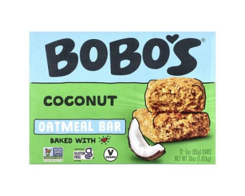 Bobo's Oat Bars, Coconut Oatmeal Bars, 12 Bars, 3 oz (85 g) Each Bobo's Oat Bars, Coconut Oatmeal Bars, 12 Bars, 3 oz (85 g) Each