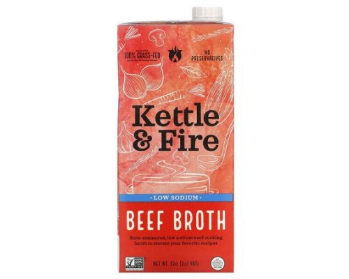 Kettle & Fire, Beef Broth, Low Sodium, 32 oz (907 g)
