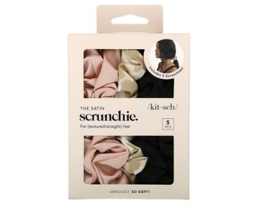 Kitsch, The Satin Scrunchie, For Textured/Straight Hair, Assorted, 5 Scrunchie Kitsch, The Satin Scrunchie, For Textured/Straight Hair, Assorted, 5 Scrunchie