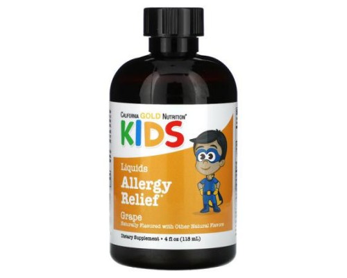 California Gold Nutrition, Liquid Allergy Relief with Elderberry Extract, Vitamin C, Amla Powder and Bromelain for Children, No Alcohol, Grape, 4 fl oz (118 ml) California Gold Nutrition, Liquid Allergy Relief with Elderberry Extract, Vitamin C, Amla Powder and Bromelain for Children, No Alcohol, Grape, 4 fl oz (118 ml)