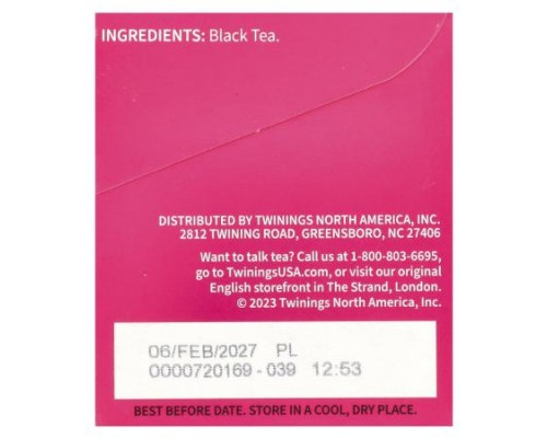 Twinings, Pure Black Tea, English Afternoon, 20 Tea Bags, 1.41 oz (40 g)