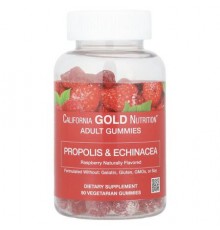 California Gold Nutrition, Propolis and Echinacea Gummies, Natural Raspberry, 90 Vegetarian Gummies