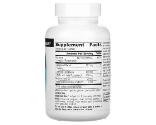 Source Naturals, Gamma E 400, Complete E Complex With Tocotrienols, 400 mg, 60 Softgels Source Naturals, Gamma E 400, Complete E Complex With Tocotrienols, 400 mg, 60 Softgels