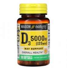 Mason Natural, Vitamin D3, 125 mcg (5000 IU), 100 Softgels