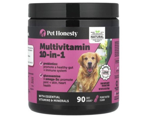 Pet Honesty, Multivitamin 10-in-1, For Adult Dogs, Peanut Butter, 90 Soft Chews, 9.5 oz (270 g)