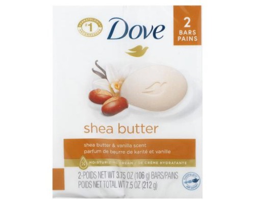 Dove, Beauty Bar Soap, Shea Butter & Vanilla, 2 Bars, 3.75 oz (106 g) Each Dove, Beauty Bar Soap, Shea Butter & Vanilla, 2 Bars, 3.75 oz (106 g) Each