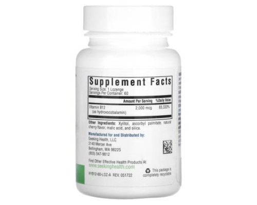 Seeking Health, Hydroxo B12, 2,000 mcg, 60 Lozenges Seeking Health, Hydroxo B12, 2,000 mcg, 60 Lozenges