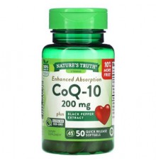 Nature's Truth, CoQ-10 Plus Black Pepper Extract, Enhanced Absorption, 200 mg, 50 Quick Release Softgels