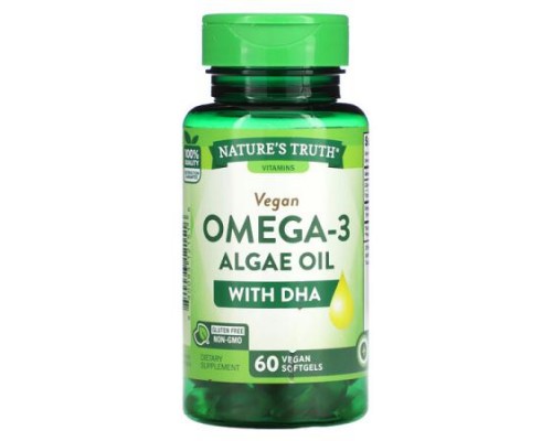Nature's Truth, Vegan Omega-3 Algae Oil with DHA, 200 mg, 60 Vegan Softgels Nature's Truth, Vegan Omega-3 Algae Oil with DHA, 200 mg, 60 Vegan Softgels