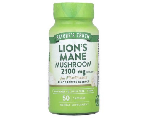 Nature's Truth, Lion's Mane Mushroom Plus BioPerine®, 2,100 mg, 50 Capsules Nature's Truth, Lion's Mane Mushroom Plus BioPerine®, 2,100 mg, 50 Capsules