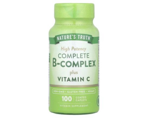 Nature's Truth, Complete B-Complex Plus Vitamin C, High Potency, 100 Coated Caplets