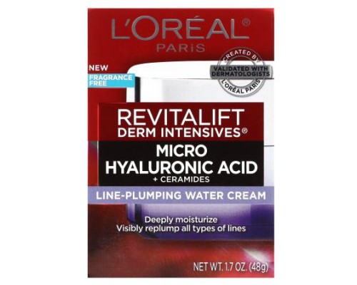 L'Oréal, Micro Hyaluronic Acid + Ceramides,  Line-Plumping Water Cream, 1.7 oz (48 g)