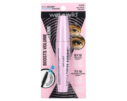 wet n wild, Mega Volume Waterproof Mascara, C157A Very Black, 0.21 fl oz (6 ml)