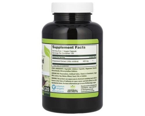 Herbal Secrets, Grapeseed Extract, 400 mg, 120 Veggie Capsules