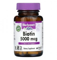 Bluebonnet Nutrition, Biotin, 5,000 mcg, 60 Vegetable Capsules