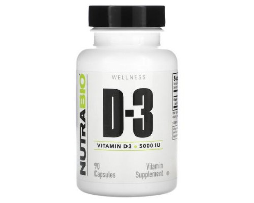 NutraBio, Vitamin D-3, 125 mcg (5,000 IU), 90 Capsules