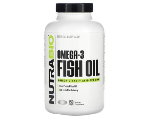 NutraBio, Omega-3 Fish Oil, 150 Softgels (1,000 mg per Softgel) NutraBio, Omega-3 Fish Oil, 150 Softgels (1,000 mg per Softgel)