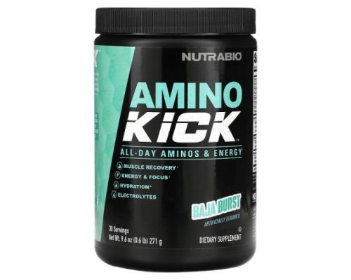 NutraBio, Amino Kick, Baja Burst, 0.6 lb (271 g) NutraBio, Amino Kick, Baja Burst, 0.6 lb (271 g)