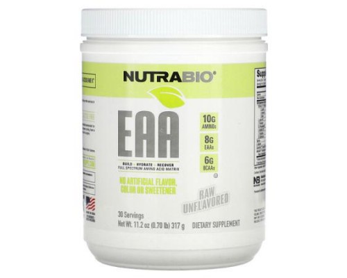 NutraBio, EAA, Raw Unflavored, 0.70 lb (317 g) NutraBio, EAA, Raw Unflavored, 0.70 lb (317 g)