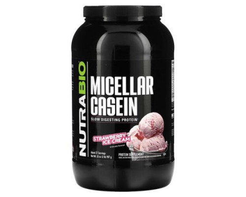 NutraBio, Micellar Casein, Strawberry Ice Cream, 2 lb (907 g) NutraBio, Micellar Casein, Strawberry Ice Cream, 2 lb (907 g)