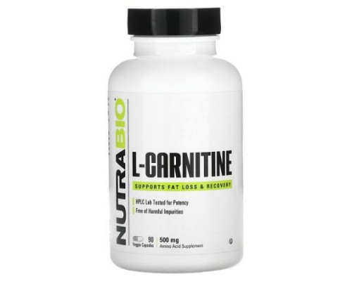 NutraBio, L-Carnitine, 500 mg, 90 Veggie Capsules