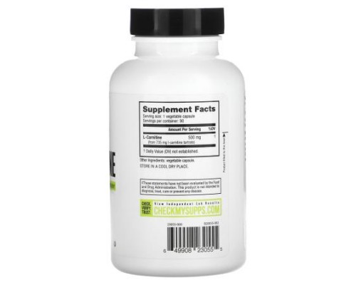 NutraBio, L-Carnitine, 500 mg, 90 Veggie Capsules