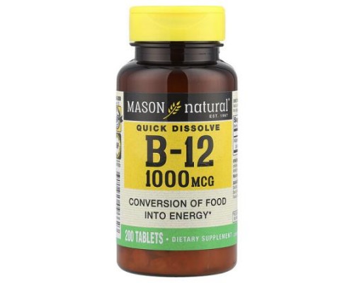 Mason Natural, Quick Dissolve, Vitamin B-12, 1,000 mcg, 200 Tablets