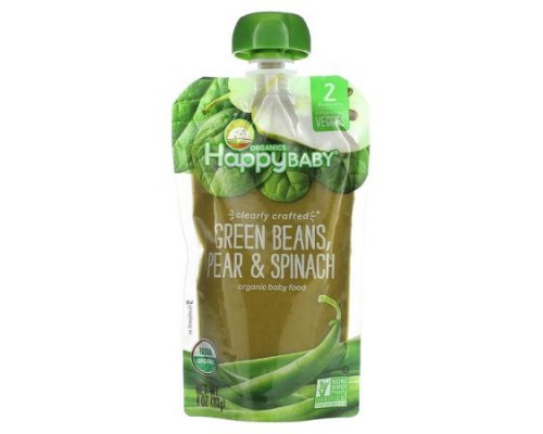 Happy Family Organics, Happy Baby, Clearly Crafted, 6+ Months, Green Beans, Pear & Spinach, 4 oz (113 g)