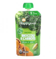 Happy Family Organics, Happy Baby, 6+ Months, Organic Broccoli & Carrots with Olive Oil + Garlic, 4 oz (113 g)