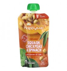 Happy Family Organics, Happy Baby, 6+ Months, Organic Squash, Chickpeas & Spinach, 4 oz (113 g)