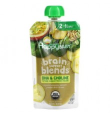Happy Family Organics, Happy Baby, Brain Support Blends, 6+ Months, Organic Bananas, Spinach, Passion Fruit & Oats, 4 oz (113 g)