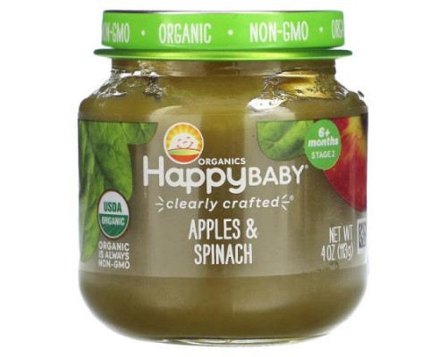 Happy Family Organics, Happy Baby, 6+ Months, Apples & Spinach, 4 oz (113 g)