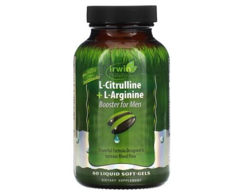 Irwin Naturals, L-Citrulline + L-Arginine, Booster for Men, 60 Liquid Soft-Gels Irwin Naturals, L-Citrulline + L-Arginine, Booster for Men, 60 Liquid Soft-Gels